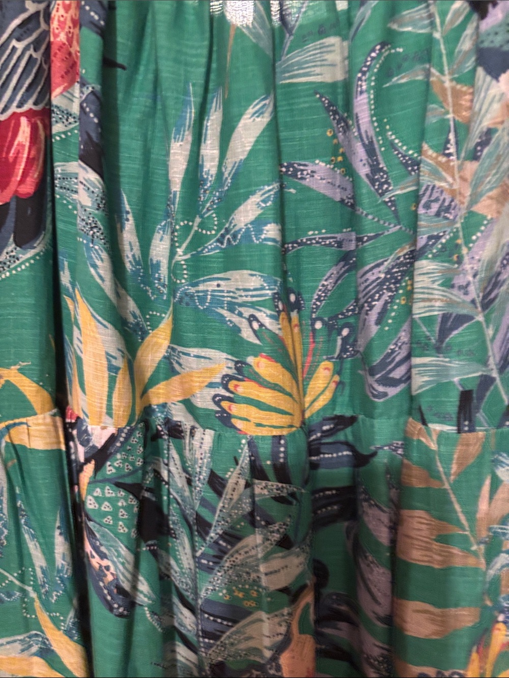 Anthropologie Maeve Sz Med Green Tropical Maxi Dress with Puff Sleeves - Picture 5 of 14